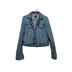 AYR Ride or Fly Denim Jacket Womens Medium Blue Cotton Casual Trucker Oversized